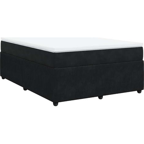 Lit double  Lit adulte  Sommier à lattes de lit et matelas Noir 160x200 cm Velours (1/5)