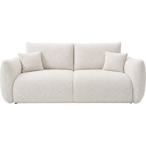 ELIO MINI - Canapé droit convertible tissu bouclette 2 places Beige (1/5)