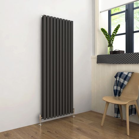 ELEGANT Vertical Radiator 1600 x 590mm Double Panel Designer Anthracite Oval Column Heating Rad (1/5)