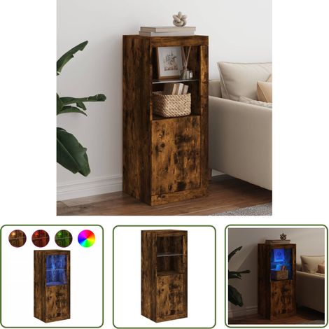 The Living Store Buffet avec lumières LED chêne fumé 41x37x100 cm - Buffet Design Moderne - Meuble Rangement - Luminaire Led Rgb - Étagère Murale - Décoration Intérieur (1/5)