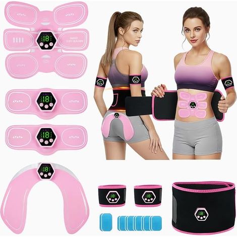 Electrostimulateur Musculaire, Abdos Musculation Appareil  Electrode Musculation, 6 modes, 19 niveaux d'intensité, pour Abdos/Bras/Jambes/Fesses, Femme, 13 gel (1/5)