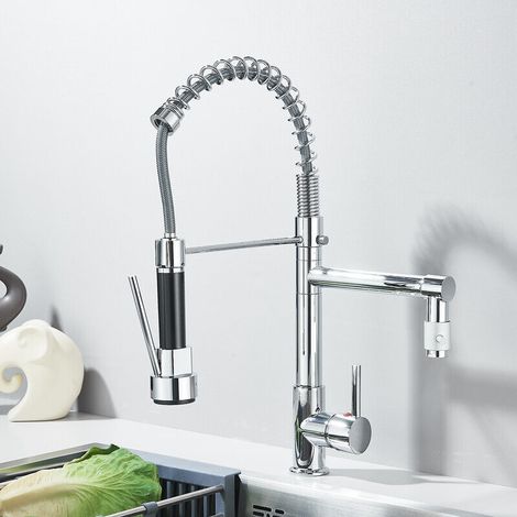 Robinet Cuisine Mitigeur avec Douchette Extractible Moderne Bec Haut en Laiton Rotatif 360°Robinetterie Rétractable évier 2 Jets Robinet (1/5)