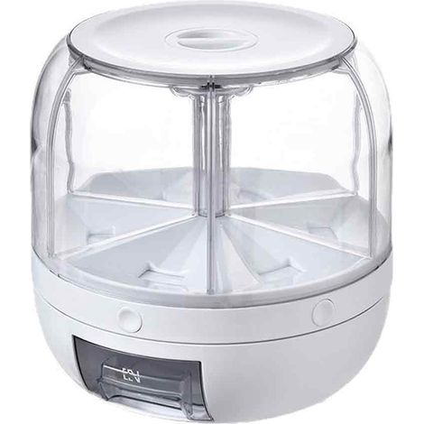 Distributeur de riz et de céréales en liquidation, avec rotation à 360° et distribution en un clic. Ce distributeur à 6 compartiments est idéal pour la cuisine et la maison. Il convient parfaitement a (1/5)