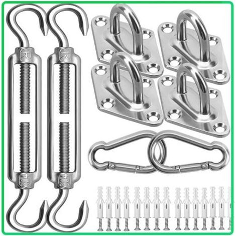 Accessoire pour voile d'ombrage - Kit d'installation de Pare-Soleil en Acier Inoxydable 304-15,2 cm - pour Installer des voiles d'ombrage rectangulaires et triangulaires pour terrasse, Jardin (1/5)