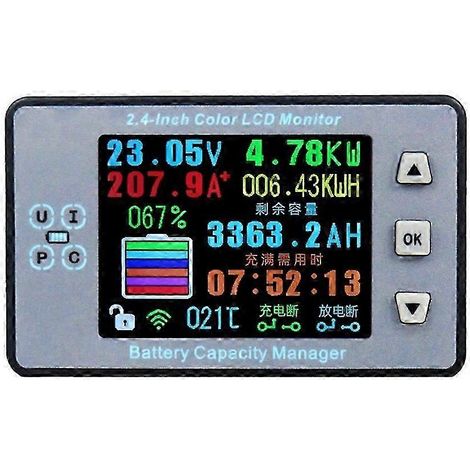 Testeur de capacité de batterie sans fil Bluetooth (coulomètre, ampèremètre, voltmètre) avec écran couleur de 2,4 pouces, compatible avec les voitures électriques et les camping-cars. WHBYV (1/4)