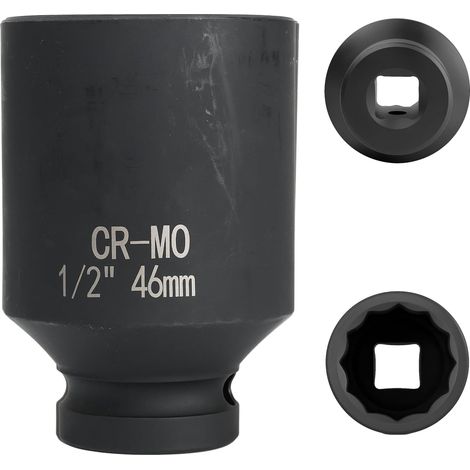 APEX douille 46mm 1/2" 12 pans, douille a choc 1/2 46mm Acier Chrome-Molybdène CR-MO(Black)