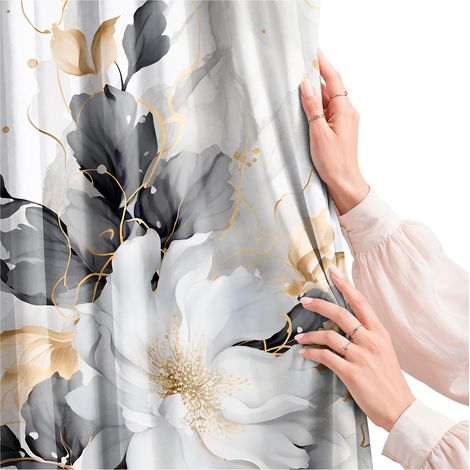 Rideaux pour salon, cuisine, chambre, à œillets, 140 x 160 cm, motif fleurs de magnolia (1/5)