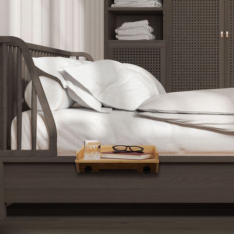Relaxdays Bettablage, Mini-Nachttisch zum Klemmen, Bett & Hochbett, HBT  11,5 x 36 x 24,5 cm, Tablethalter, Bambus, natur