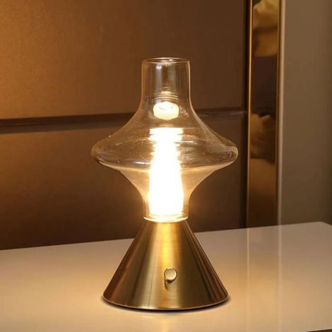 1 Lampe de table, verre et frêne, lumière chaude 3000K, gradation infinie, interrupteur tactile, chambre et bar (1/4)