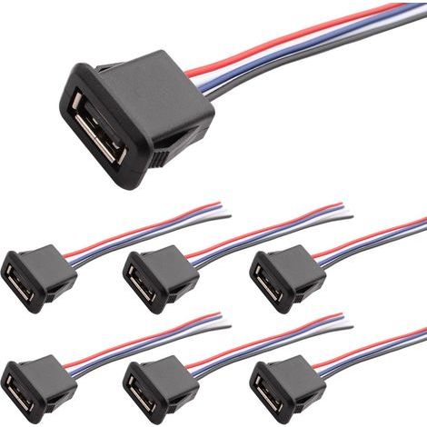 Lot de 6 prises USB-A encastrables, fils micro USB-A à 4 broches avec boucle à cliquet (1/5)