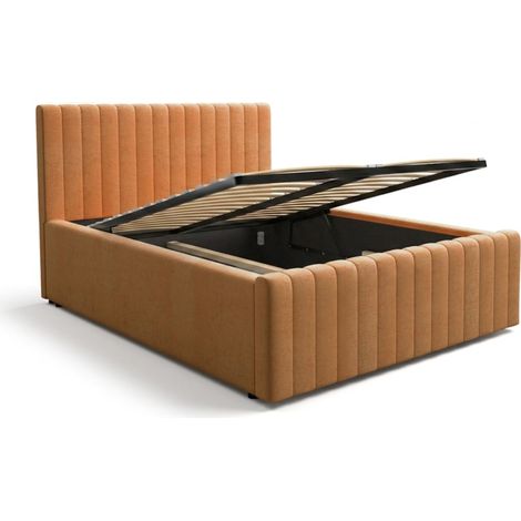 Lit coffre ELORIA 160x200 cm camel bouclé avec sommier relevable (1/5)