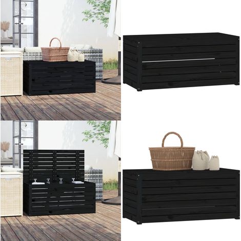 Contenitore Giardino Nero 101x50,5x46,5 cm Legno Massello Pino - Contenitore esterno - Cassetta da giardino