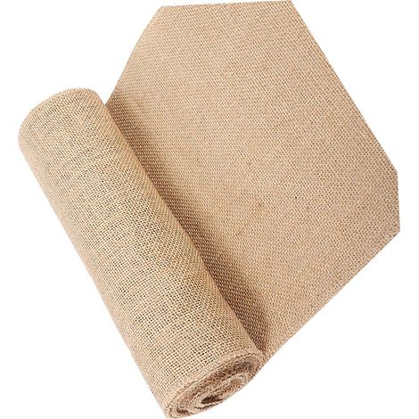 Chemin de table rustique en toile de jute naturelle, ruban de jute, pour la décoration intérieure, les mariages et les fêtes (30 x 500 cm). (1/5)