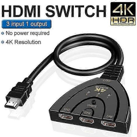 Commutateur/répartiteur HDMI 3 entrées/1 sortie, câble HDMI haute définition 1080P compatible 4K, adaptateur de hub de commutation vidéo HDMI, compatible avec les téléviseurs HD, les boîtiers TV, la P (1/5)