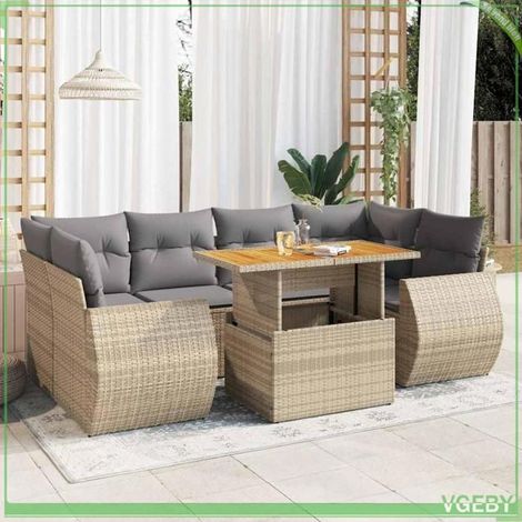 Salon de jardin - 3327230 - Résine tressée beige - 6 places modulable - Table réglable acacia (1/5)