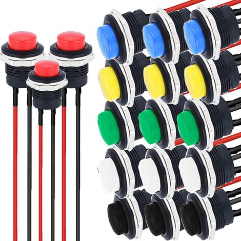 18Pcs 16mm Bouton Poussoir 12v Mini Interrupteur SPST on/Off pour Arduino, Trompette de Voiture, PC, Lampe de Table, Sonnette de Maison (1/5)
