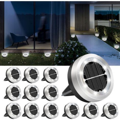 SABIR Lampe Solaire Au Sol Lot de 12, Lumiere Solaire Exterieur Jardin 8 LED, Étanche Spot Solaire Extérieur, Eclairage Solaires pour Terrasse Allée Chemins Pelouse Cour Piscine[Blanc chaud] [Classe é (1/5)