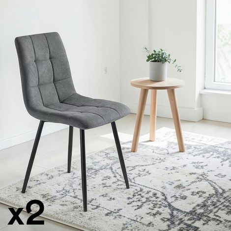 Chaise en tissu gris foncé motif damier (lot de 2) LORA (1/5)