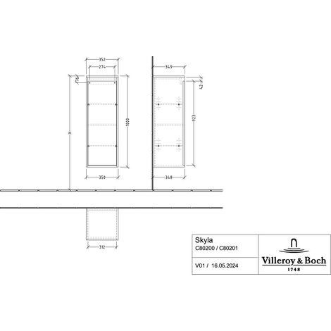 Villeroy & Boch C80201VL Armoire latérale Skyla C80201 350x1000x