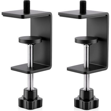 Lot de 2 colliers de serrage en C réglables robustes avec montage à goujon M8 – Pinces de bureau en acier pour lampe, microphone, poteaux lumineux et table Pinces multifonctions (1/5)