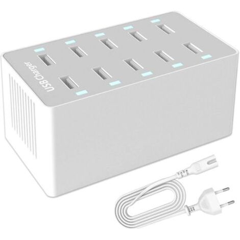 Station de charge USB. Hub de charge USB 50 W à 10 ports. Chargeur USB multiport avec détection intelligente. Compatible avec iPhone, Galaxy, iPad, tablettes et autres chargeurs USB. (1/5)