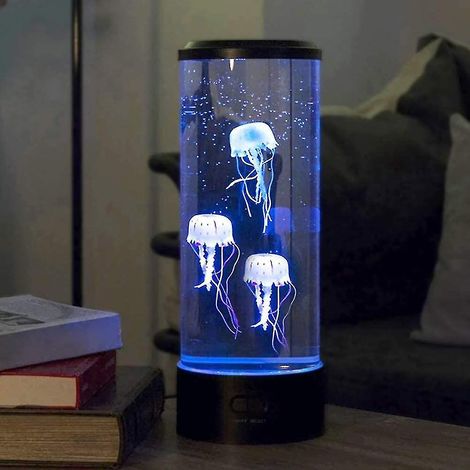 Lampe à lave LED en forme de méduse, lampe d'ambiance électrique ronde USB, avec 3 fausses méduses lumineuses (1/3)