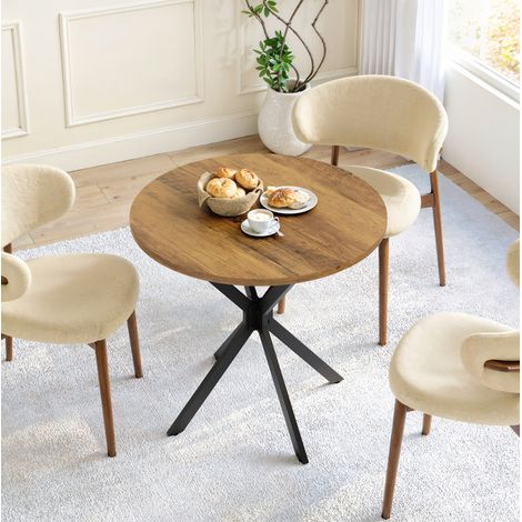 Table à manger ronde 80x80x75 cm marron et noir en panneaux de particules et fer avec pieds réglables (1/5)