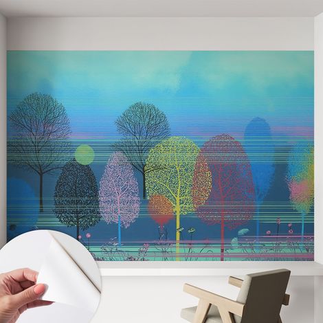 Tapete adhésive moderne pour salon et chambre à coucher Décoration rapide avec colle Harmonie colorée 152x104 cm (1/5)