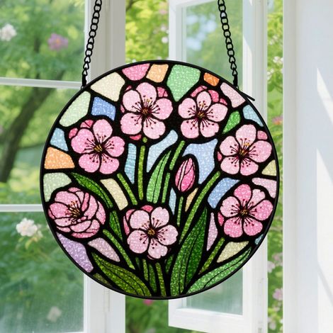 9cm Suspension en vitrail, attrape-soleil unique minimaliste en verre, décoration fenêtre élégante, cadeau Anniversaire pour femme, homme, collègue (1/5)