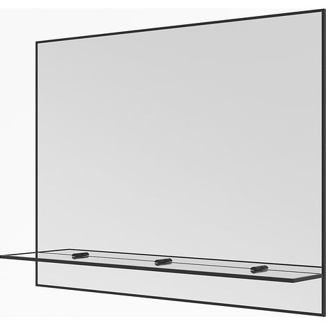 Spiegel Badspiegel mit Ablage Badezimmerspiegel mit Regal 80 x 60 cm Schwarz Aluminiumrahmen Wandspiegel Ohne LED Beleuchtung Rechteckig Hängespiegel Dekospiegel (1/5)