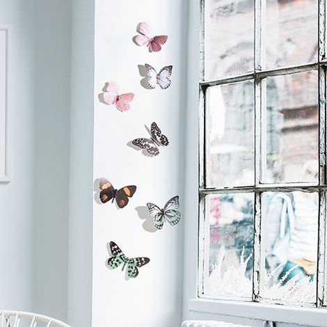 Adhésif 3D 7 pièces, Décoration Murale Papillons Roses et Verts, 21x29,7 cm qui Ressort, Idéal pour la Maison et le Bureau. (1/2)
