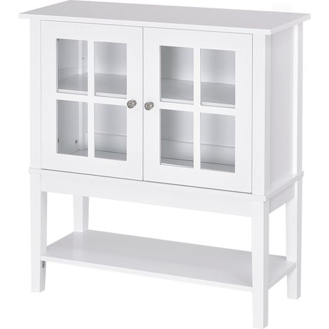 HOMCOM Credenza da Cucina Moderna con 2 Ante in Vetro Temperato, Bianco (1/5)