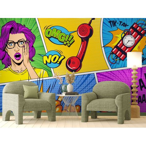Papier peint Pop Art – Décor bande dessinée rétro - 150 x 250 cm (1/2)