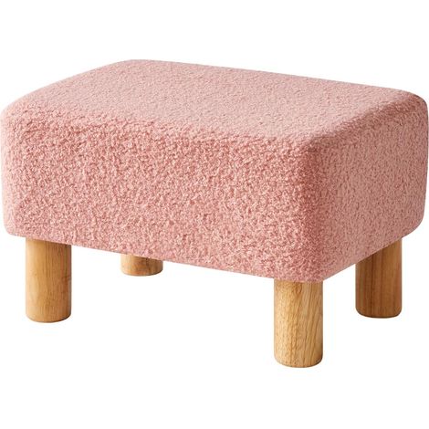 Petit Pouf Ottoman, Repose-Pieds, Ottomane Rectangulaire avec Pieds en Bois Stable, Matériau Teddy, Tabouret Bas, Tabouret de Canapé pour Salon, Chambre à Coucher 42 × 29 × 24CM Rose (1/5)
