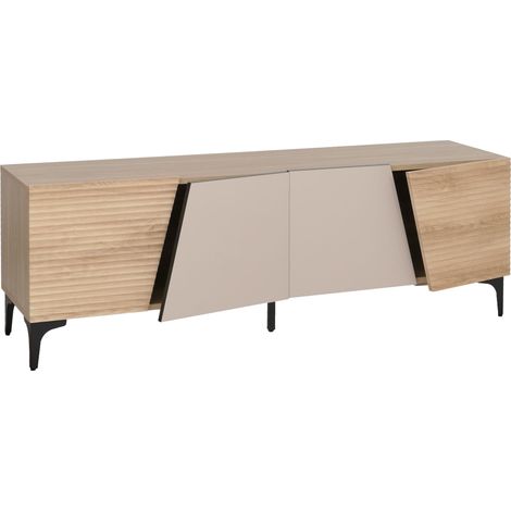 [NEUWERTIG] TV-Rack HHG-007, Lowboard TV-Schrank Türen 3D-Struktur Staufächer MDF Melamin 55x160x42cm Eiche-Optik (1/5)