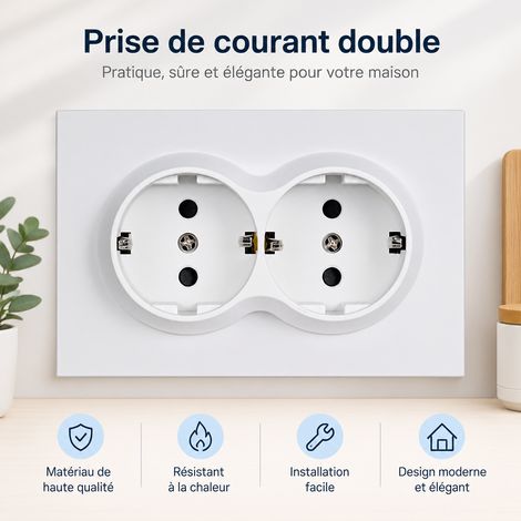 Double prise allemande plaque 2 postes 80120mm série SK blanc PC ignifuge 18,5 × 11,5 × 8,5 cm – Livraison gratuite (1/5)