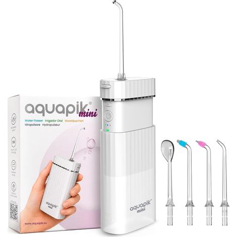 Hydropulseur Dentaire Portable avec Réservoir d’Eau Rétractable 140 ml, Irrigateur Buccal Rechargeable USB, 4 Buses, 3 Niveaux de Puissance, Nettoyage Buccal en Profondeur (1/5)