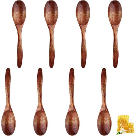 8 Pièces Cuillere en Bois, Petite Cuillère a Miel, Louche en Bois, Wooden Spoon, Petites Générique Mini Cuillères Rondes en Bois, Ustensiles de Cuisine Bois, pour Thé, Café, Confiture, Miel (1/5)