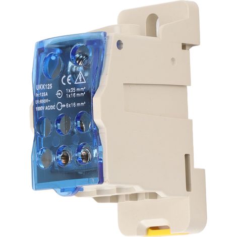 Bornier sur rail DIN pour boîtes de distribution, boîtes de jonction d'alimentation et connecteurs de bornes d'alimentation, AC/DC 1000V 125A. (1/5)