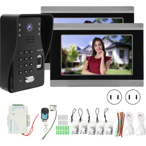 Kit Sonnette Vidéo Filaire 2 Écrans 7 Pouces WiFi TUYA, Contrôle d'Accès par Mot de Passe Empreinte Digitale Carte IC, 100-240VAC Prise US (1/5)