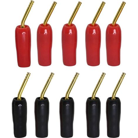 Adaptadores de cable para altavoces Crezuo de 2 mm chapados en oro, paquete de 10 unidades, color negro y rojo.-Crezuo