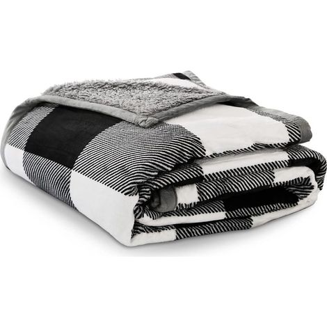 Plaid Polaire 130x150cm Couverture Laine Douce Confortable pour Hiver Super Chaude, Plaid Canape Motif Carreau Noir Blanc Style Classique, Plaid Flanelle Réversible Toujour à La Mode (1/5)