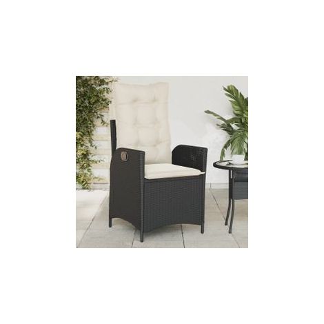 Chaise inclinable de jardin avec coussins noir résine tressée (1/5)