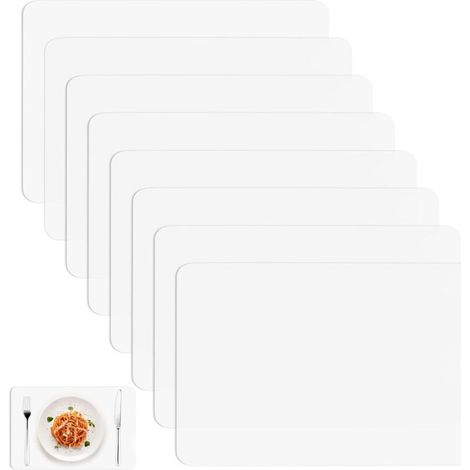 8 Pcs Set de Table Lavable, Sets de Table Lavables en Plastique, 28 x 43 cm Dessous de Table translucide, Set Table Résistant à la Chaleur Antidérapant pour Table de Cuisine Restaurants