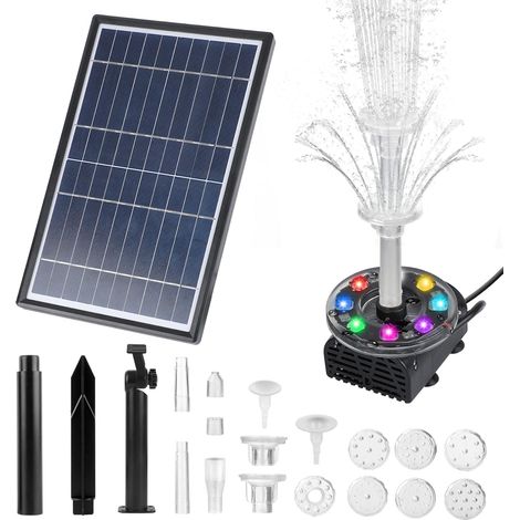 Pompes solaires de bassin 7 W - Fontaine solaire LED - Fontaine solaire - Pompe pour jardin, piscine, décoration - Hauteur de pulvérisation d'eau : 85 cm (1/5)