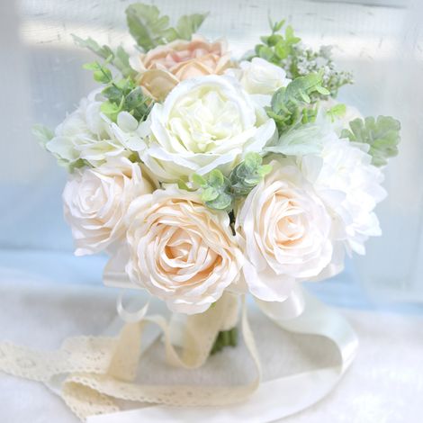 Bouquet de mariée coréen blanc, fleurs artificielles pour décoration maison, bouquet frais et naturel style bohème (1/5)
