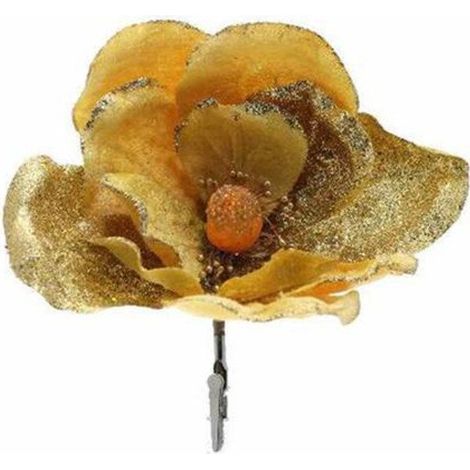 Magnolia decorativa per albero di natale con clip - colore oro - addobbo di natale