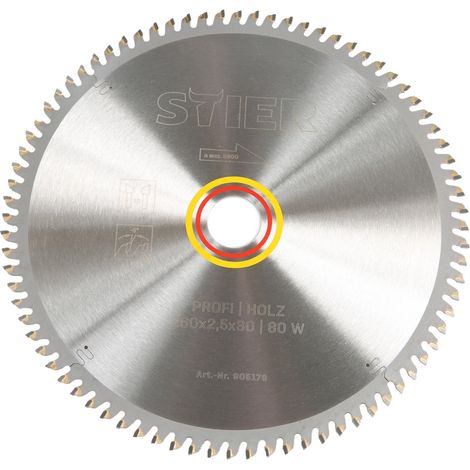 STIER Profi Kreissägeblatt, für Kapp- und Gehrungssägen, Holz, 260x2,5x30, 80 Wechselzähne, gehärtet, -5° neg. Spanwinkel
