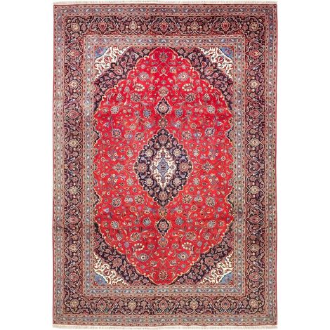 Tapis d'orient, 283 x 413 cm, motif oriental, rouge, bleu et crème, noué main en pure laine, authenticité artisanale (1/5)