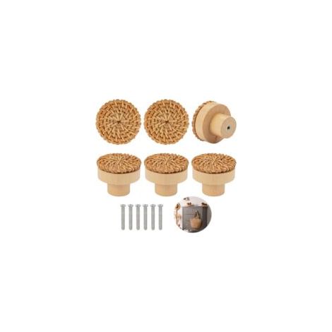 Pomelli per mobili in rattan e legno – Set da 6 – Dimensioni 4x3 cm – Design rustico vintage per cassettiere e comò